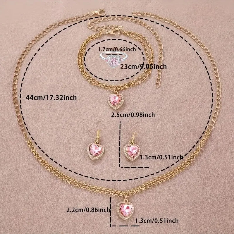 Kit Completo com Relógio, Colar, Pulseira, Anel e Brincos em Strass, Presente Feminino de Luxo