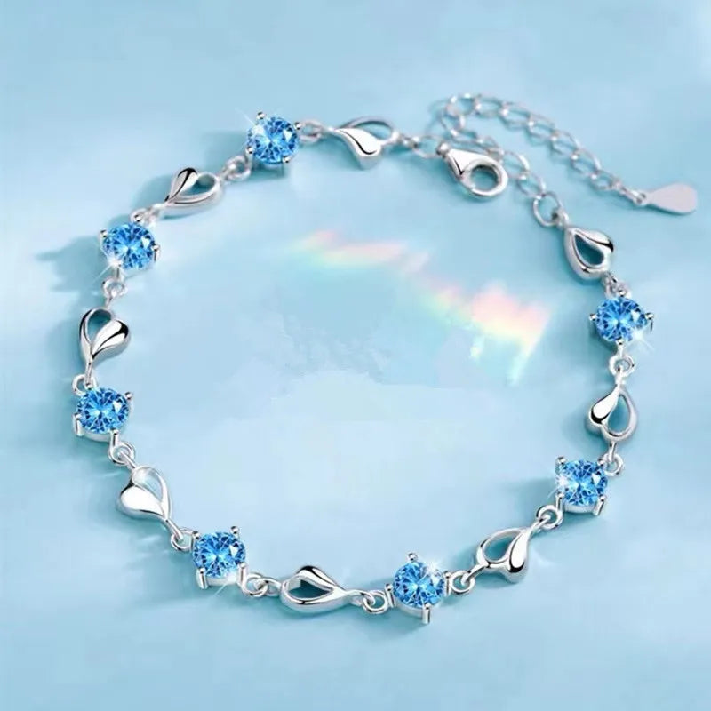 Pulseira Feminina em Prata 925 com Cristal, Design Vintage Ajustável com Detalhes de Nó e Charme Sofisticado