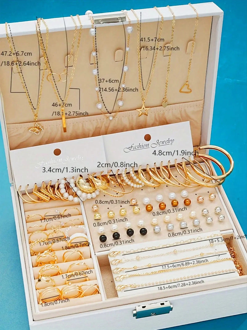 Maxi Kit 86 Peças com Colares, Anéis, Brincos e Pulseiras em Pérola, Multiuso para Moda Casual e Festiva