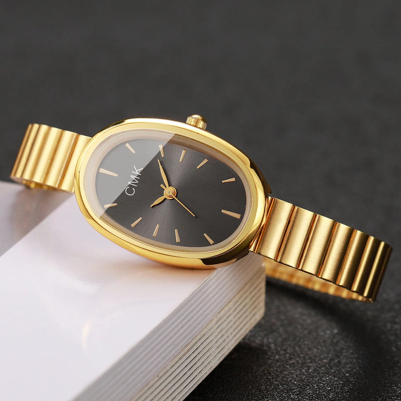 Relógio Feminino Oval Ultra-Fino 22mm, Pulseira Metálica e Estilo Clássico para Looks Delicados e Versáteis
