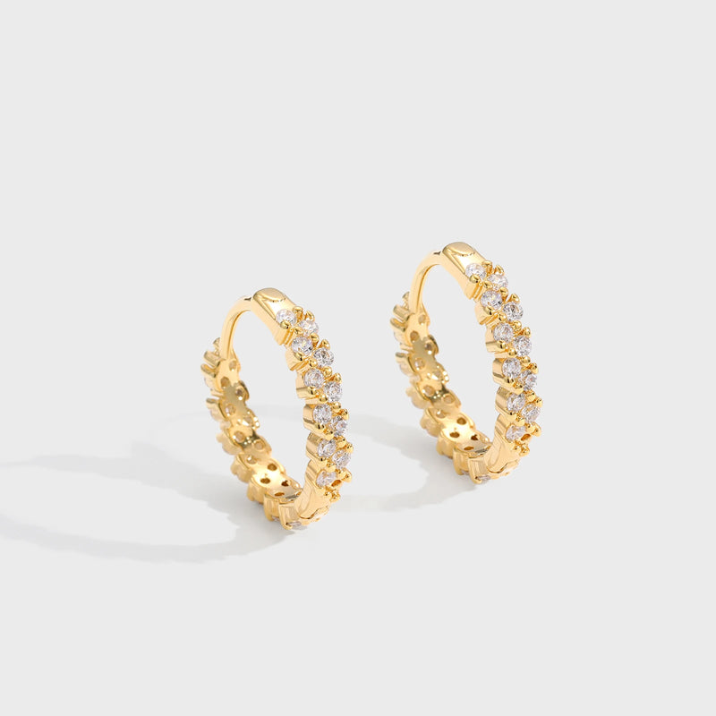 Brincos de Argola Banhados a Ouro 14K com Zircão, Estilo Clássico e Sofisticado para Presentear