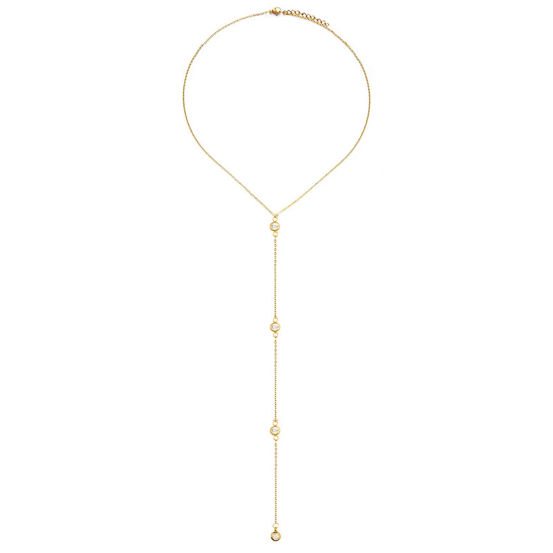 Colar Feminino em Aço Inoxidável com Pingente de Cristal em Forma de Y, Estilo Brilhante e Romântico