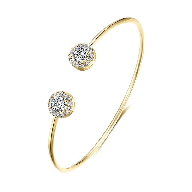 Pulseira Feminina de Luxo em Cobre Dourado com Zircônia Cúbica, Design Geométrico Sofisticado
