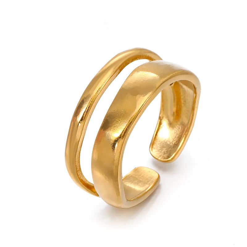 Anel Feminino Aberto Geométrico em Aço Inoxidável Dourado, Design Irregular Moderno e Estilo Minimalista