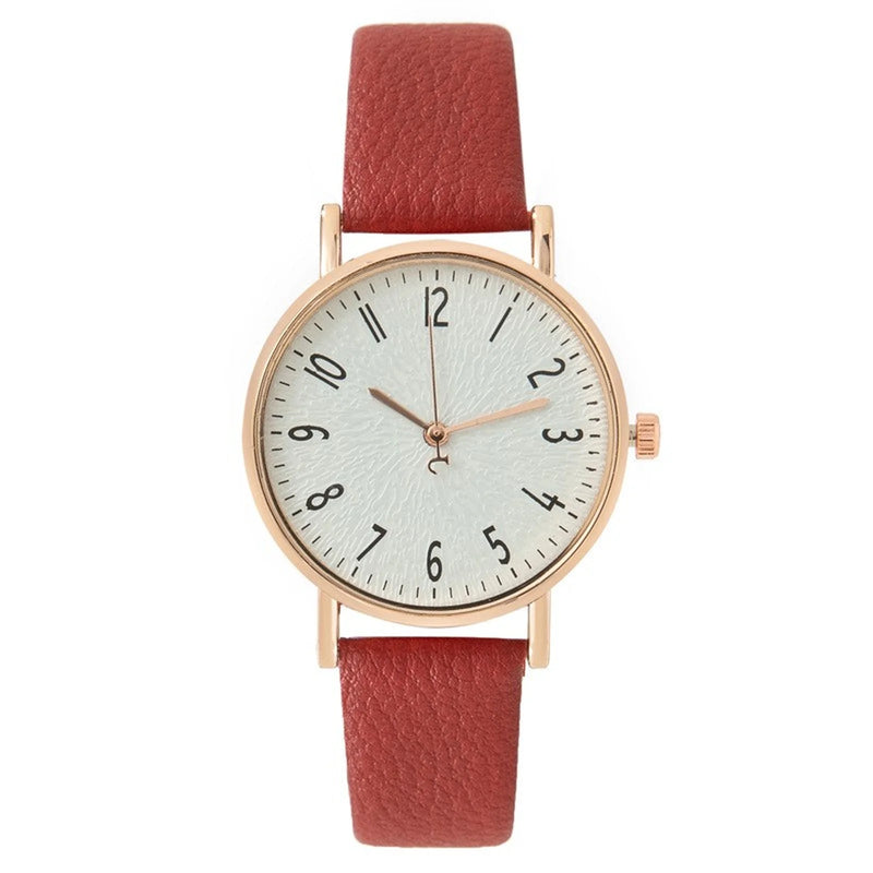 Relógio Feminino de Quartzo 33mm com Pulseira de Couro Sintético, Look Casual Delicado para Presentear
