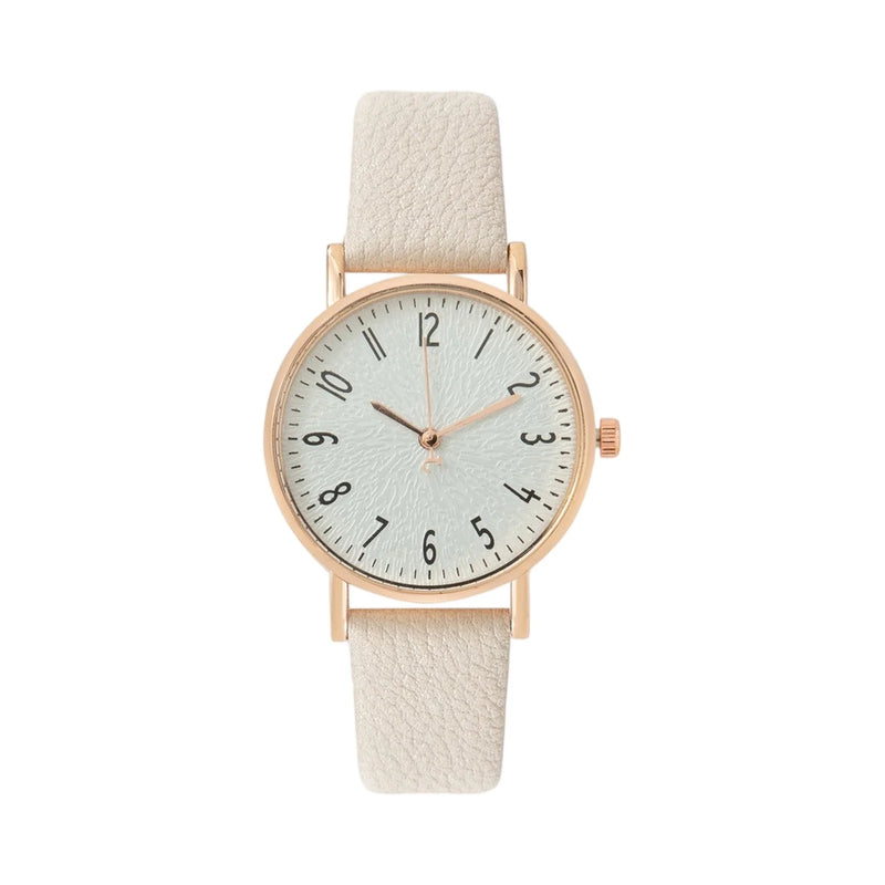 Relógio Feminino de Quartzo 33mm com Pulseira de Couro Sintético, Look Casual Delicado para Presentear