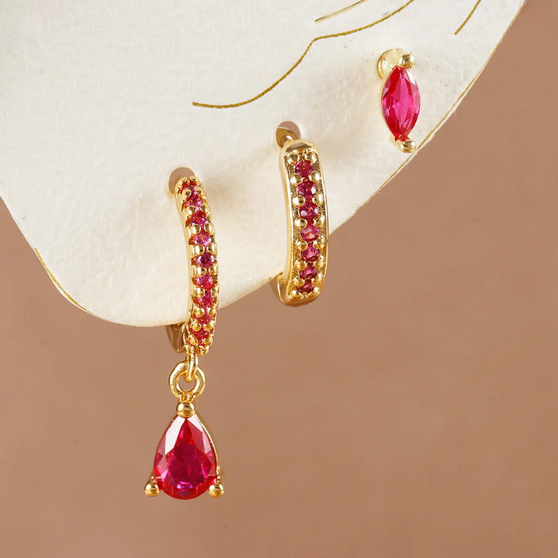 Conjunto com 3 Pares de Brincos Estrela em Aço Inoxidável Banhados a Ouro 18K, Estilo Punk e Moderno