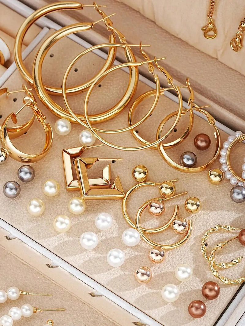 Maxi Kit 86 Peças com Colares, Anéis, Brincos e Pulseiras em Pérola, Multiuso para Moda Casual e Festiva
