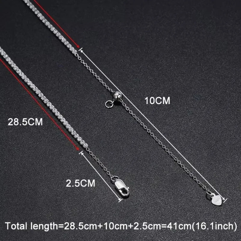 Colar Gargantilha de Tênis Moissanite 2mm em Prata 925, Brilho Intenso e Luxo Atemporal