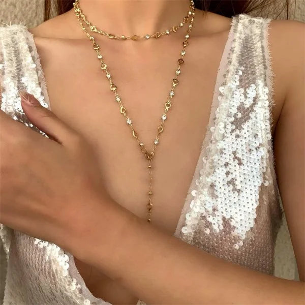 Colar Longo em Forma de Y com Cristais, Estilo Boêmio Sofisticado para Férias e Festas de Verão