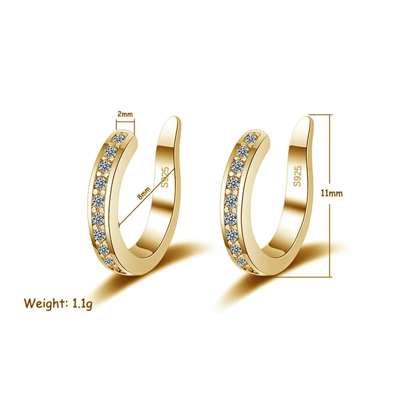 Brincos Earcuff em Prata 925 com Zircão, Modelo Sem Furo Estilo Punk Rock Moderno e Sofisticado