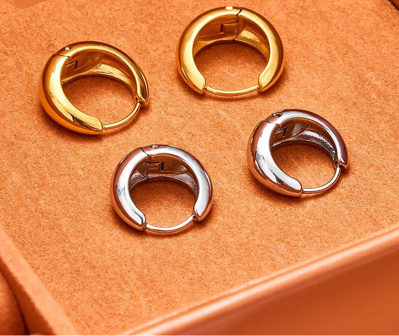 Brincos de Argola em Aço Inoxidável 316L Banhados a Ouro 18K, Clássicos e Resistentes para Qualquer Ocasião