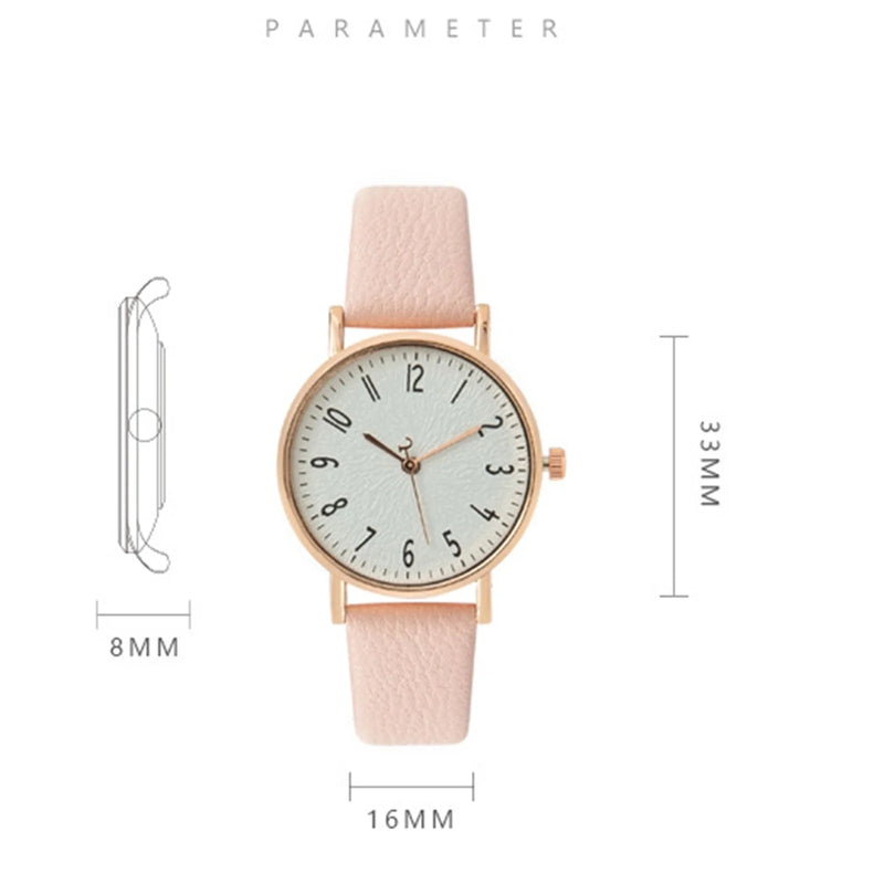 Relógio Feminino de Quartzo 33mm com Pulseira de Couro Sintético, Look Casual Delicado para Presentear