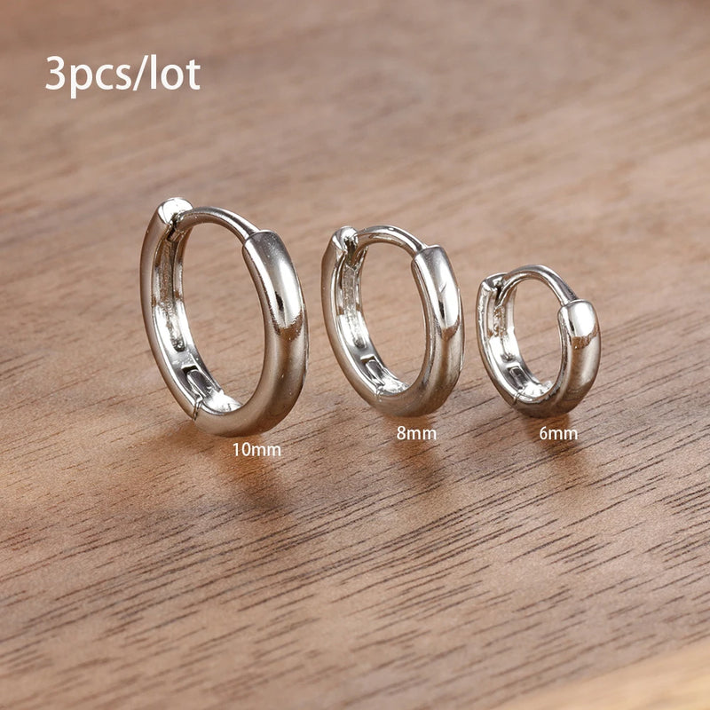 Conjunto com 3 Pares de Brincos Estrela em Aço Inoxidável Banhados a Ouro 18K, Estilo Punk e Moderno