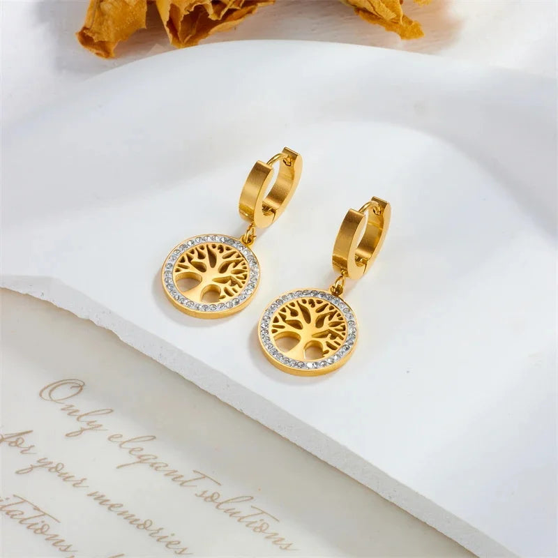 Kit Feminino com Colar, Pulseira e Brincos Coração da Sorte, Banhado a Ouro com Cristais