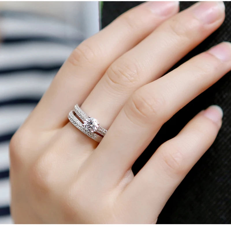 Conjunto de Anéis Femininos em Prata 925 com Turmalina e Zircônia, Design Vintage Halo para Casamento