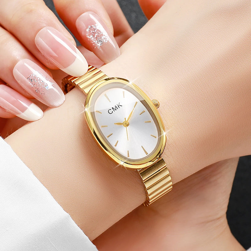Relógio Feminino Oval Ultra-Fino 22mm, Pulseira Metálica e Estilo Clássico para Looks Delicados e Versáteis
