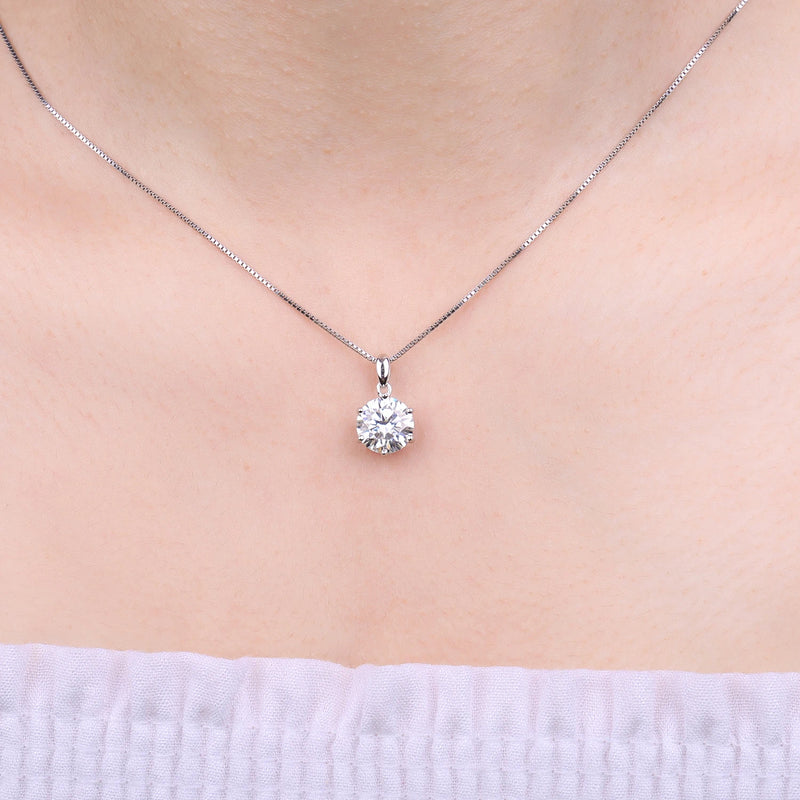 Pingente Solitário em Prata 925 com Moissanite Redondo, Luxo Clássico e Brilho Duradouro