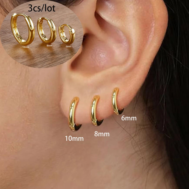 Conjunto com 3 Pares de Brincos Estrela em Aço Inoxidável Banhados a Ouro 18K, Estilo Punk e Moderno