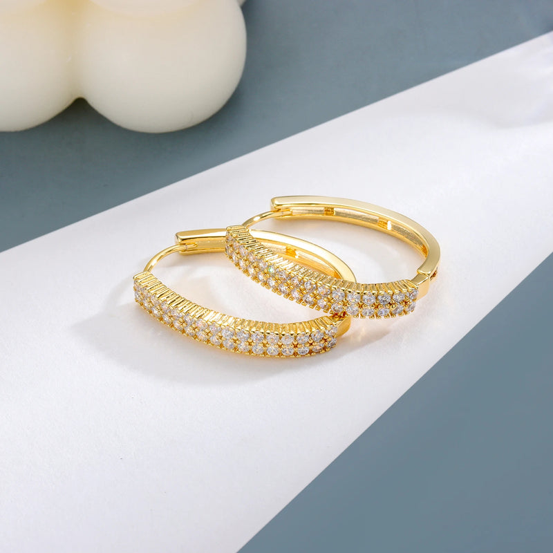 Brincos de Argola Femininos Banhados a Ouro 14K com Zircão Incrustado, Elegância Clássica para Presentear