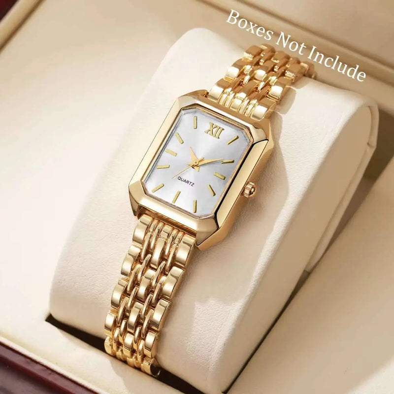 Relógio Feminino Retangular de Quartzo em Metal Dourado, Design Slim e Sofisticado para Looks Fashion e Casuais
