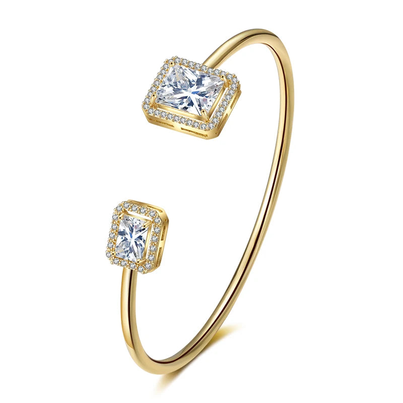 Pulseira Feminina de Luxo em Cobre Dourado com Zircônia Cúbica, Design Geométrico Sofisticado