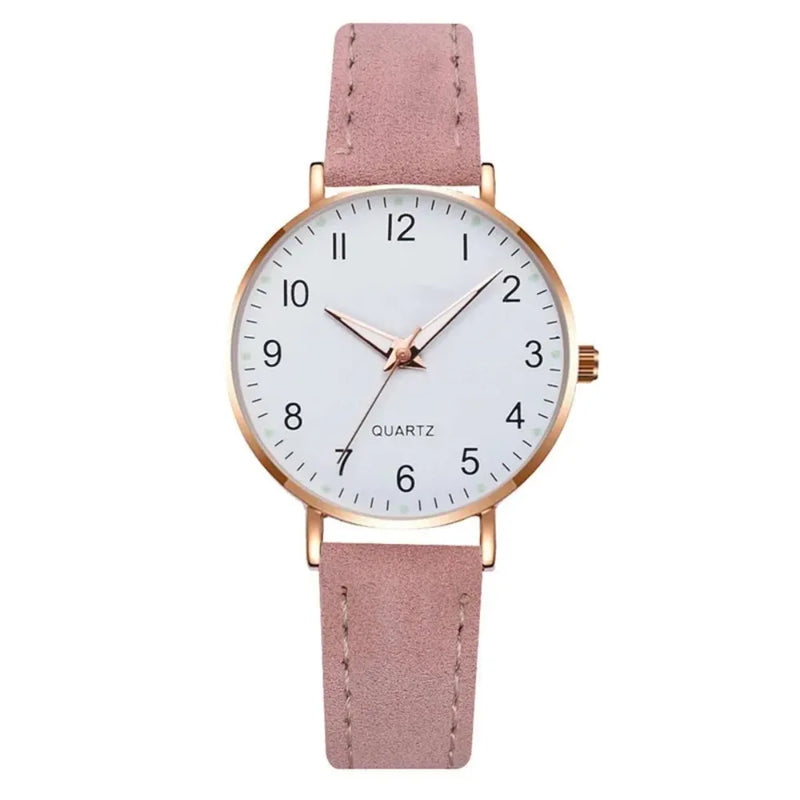 Kit Feminino com Relógio de Quartzo 31mm + Pulseira, Mostrador Redondo e Pulseira de Couro, Visual Casual Elegante para Todo Dia