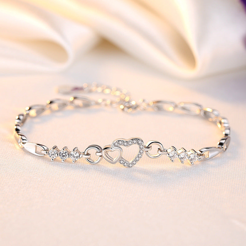 Pulseira Feminina em Prata 925 com Cristais de Zircão Roxo, Design Romântico e Elegante para Presente
