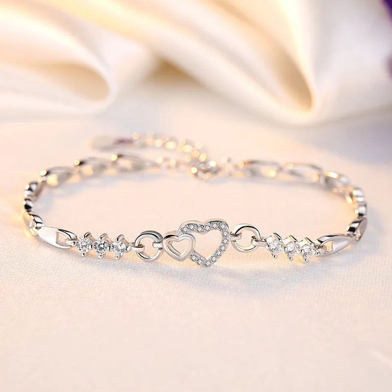 Pulseira Feminina em Prata 925 com Cristais de Zircão Roxo, Design Romântico e Elegante para Presente