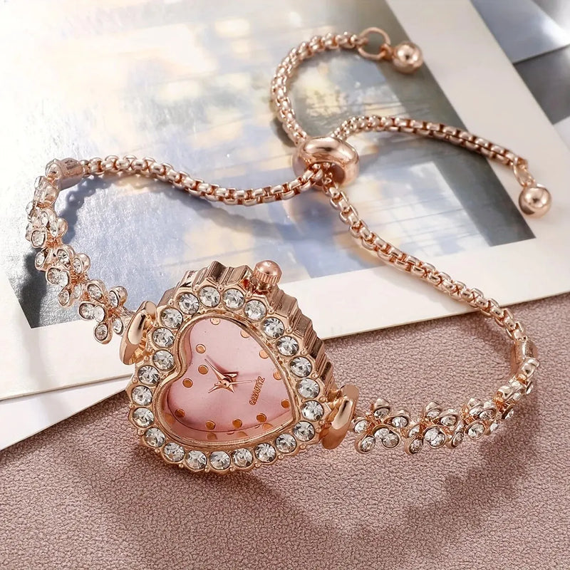 Kit Completo com Relógio, Colar, Pulseira, Anel e Brincos em Strass, Presente Feminino de Luxo