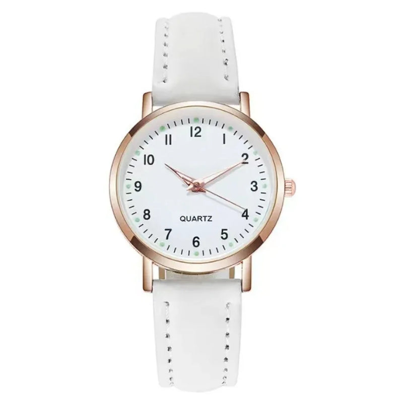 Kit Feminino com Relógio de Quartzo 31mm + Pulseira, Mostrador Redondo e Pulseira de Couro, Visual Casual Elegante para Todo Dia