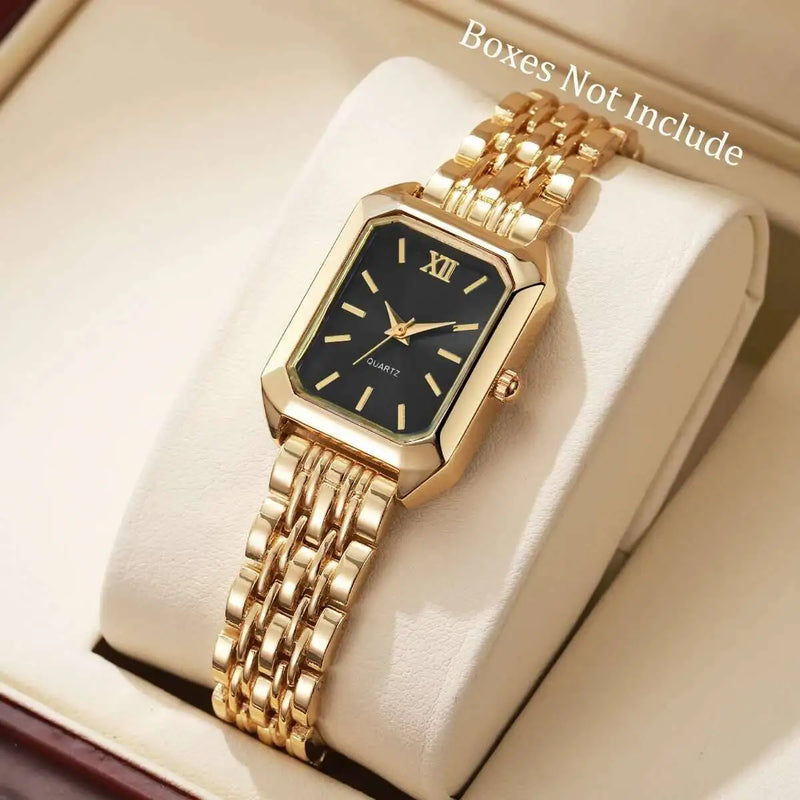 Relógio Feminino Retangular de Quartzo em Metal Dourado, Design Slim e Sofisticado para Looks Fashion e Casuais