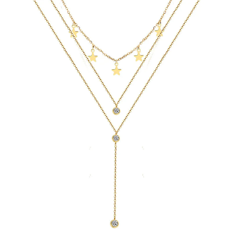 Colar Feminino em Aço Inoxidável com Pingente de Cristal em Forma de Y, Estilo Brilhante e Romântico