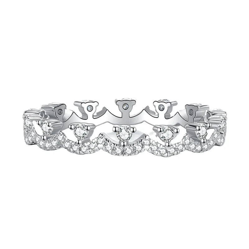 Anel Feminino em Prata 925 Banhado a Ouro Branco com Moissanite Eternity, Luxo Clássico para Casamentos e Aniversários