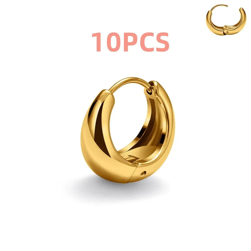 Brincos de Argola em Aço Inoxidável 316L Banhados a Ouro 18K, Clássicos e Resistentes para Qualquer Ocasião