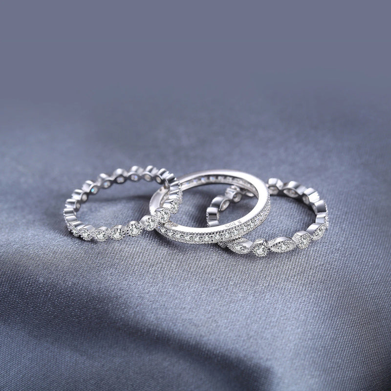 Conjunto de 3 Anéis Femininos em Prata 925 Banhada com Zircônia Cúbica AAA, Estilo Empilhável Versátil e Elegante