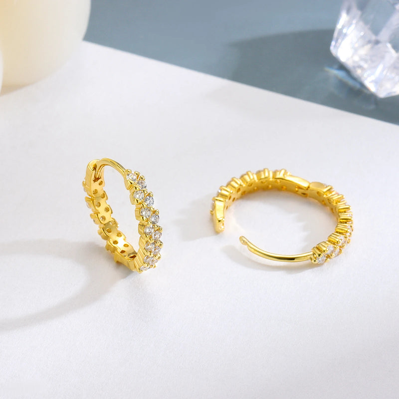 Brincos de Argola Banhados a Ouro 14K com Zircão, Estilo Clássico e Sofisticado para Presentear