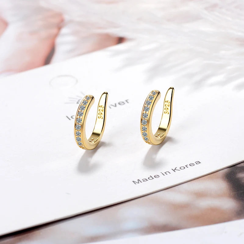 Brincos Earcuff em Prata 925 com Zircão, Modelo Sem Furo Estilo Punk Rock Moderno e Sofisticado
