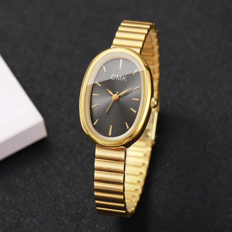 Relógio Feminino Oval Ultra-Fino 22mm, Pulseira Metálica e Estilo Clássico para Looks Delicados e Versáteis