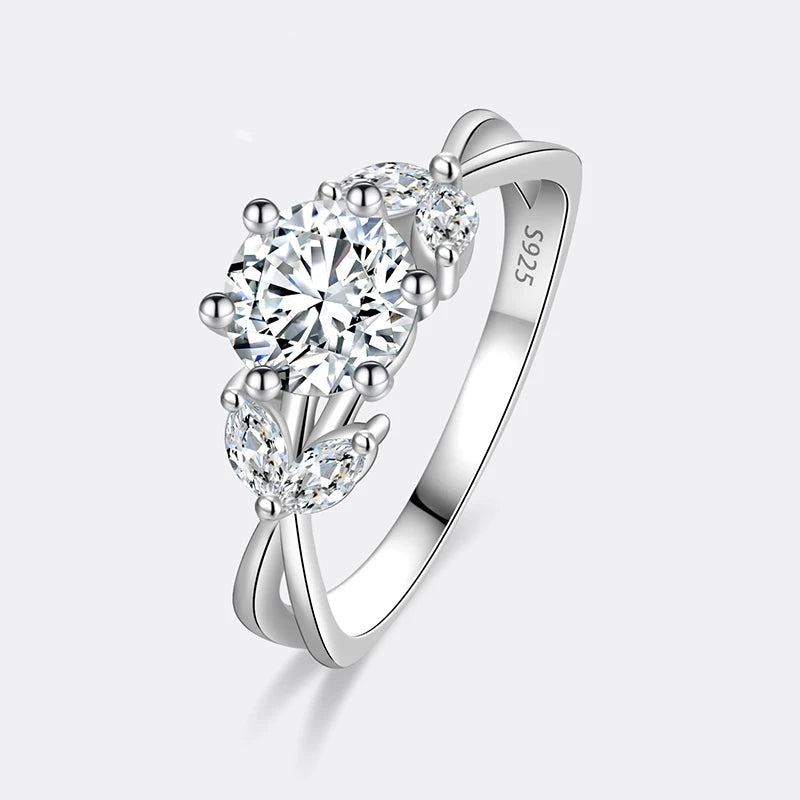 Anel Feminino em Prata 925 com Moissanite 1CT Design Floral, Elegância Atemporal para Casamentos e Momentos Especiais
