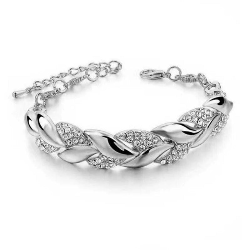 Pulseira Feminina com Folha Dourada, Corrente Ajustável e Cristais Brilhantes, Estilo Clássico e Elegante