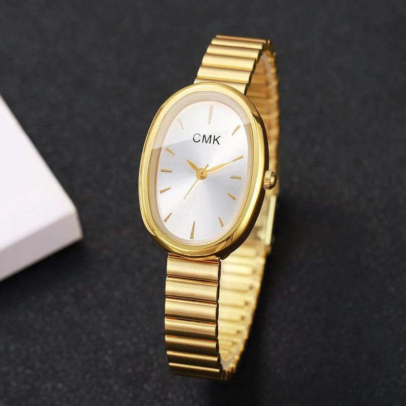 Relógio Feminino Oval Ultra-Fino 22mm, Pulseira Metálica e Estilo Clássico para Looks Delicados e Versáteis