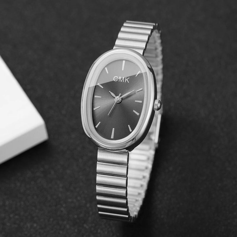 Relógio Feminino Oval Ultra-Fino 22mm, Pulseira Metálica e Estilo Clássico para Looks Delicados e Versáteis
