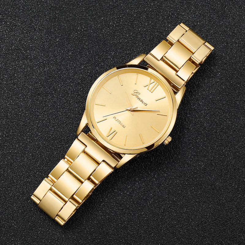 Kit com Relógio Feminino de Quartzo 38mm + Pulseira, Mostrador Romano Luxo Fashion e Casual