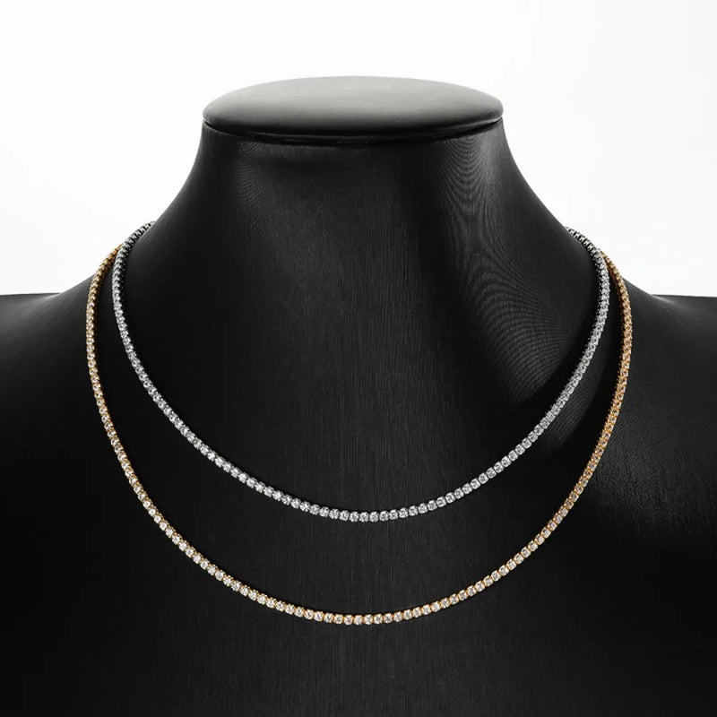 Colar Gargantilha de Tênis Moissanite 2mm em Prata 925, Brilho Intenso e Luxo Atemporal