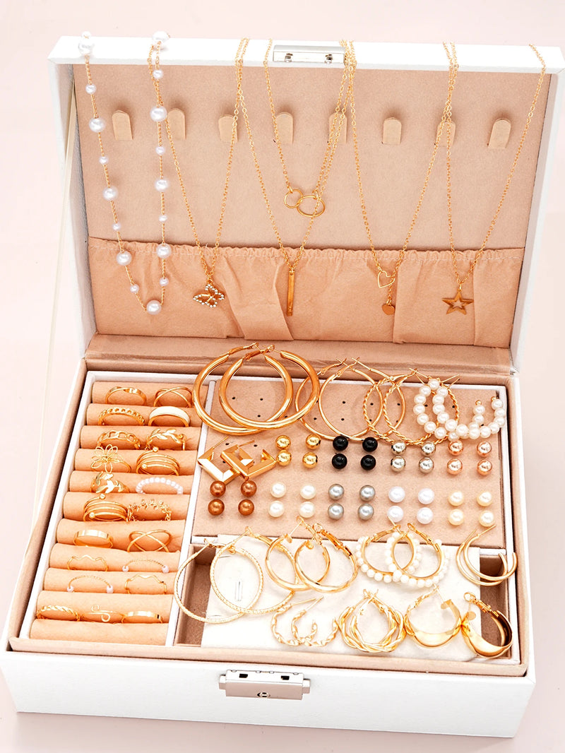 Maxi Kit 86 Peças com Colares, Anéis, Brincos e Pulseiras em Pérola, Multiuso para Moda Casual e Festiva