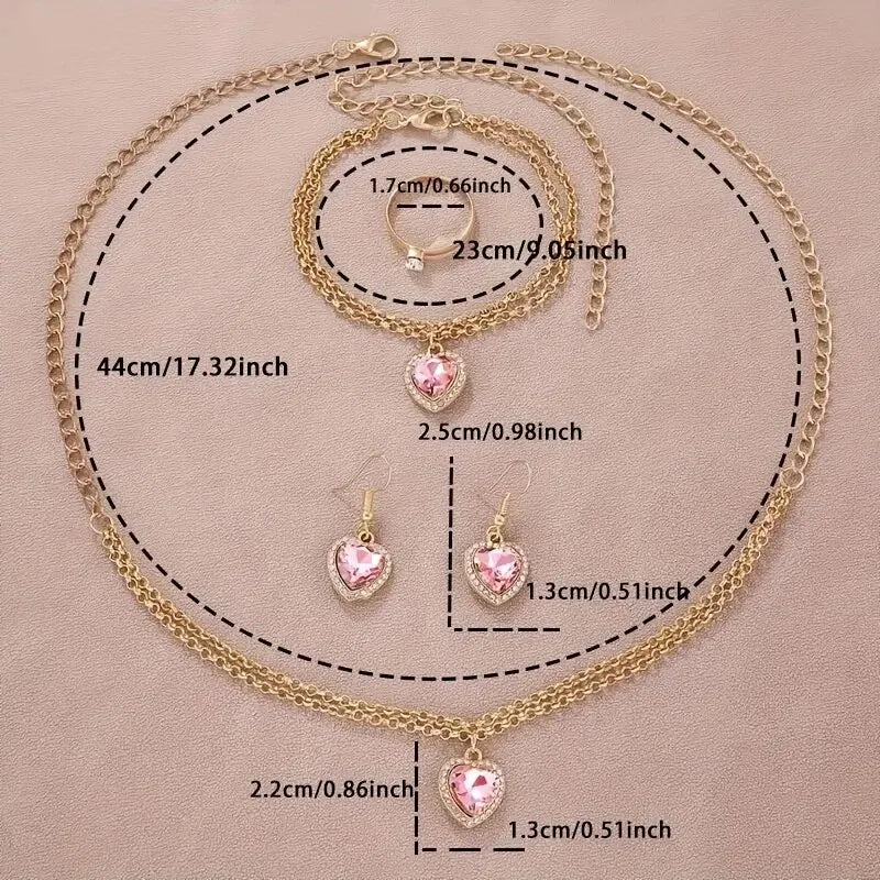 Kit Completo com Relógio, Colar, Pulseira, Anel e Brincos em Strass, Presente Feminino de Luxo