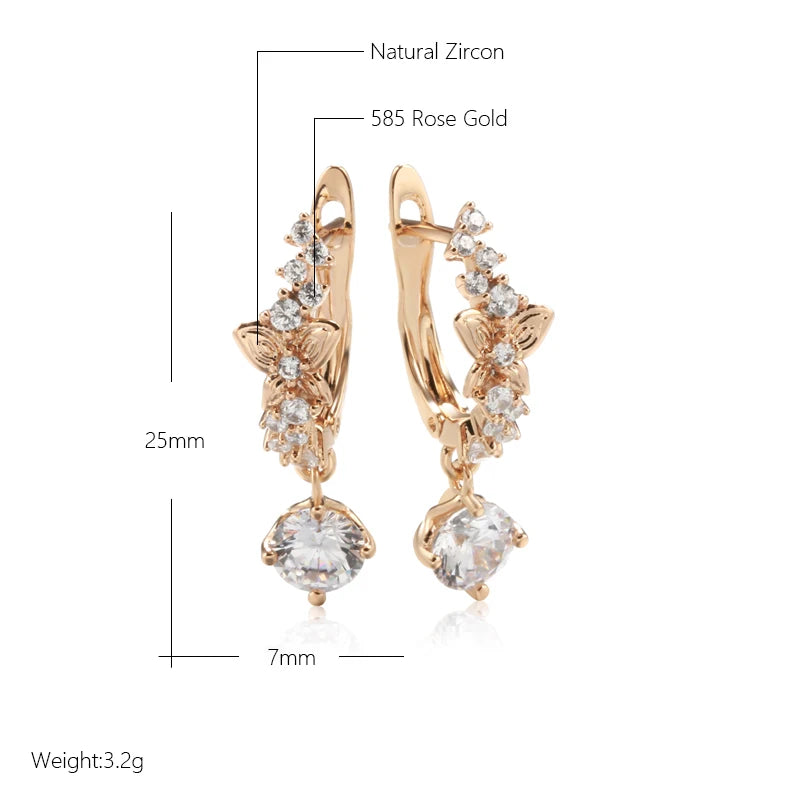 Brincos Femininos de Borboleta em Ouro Rosa 585 com Zircão Natural, Design Oco e Brilho Sofisticado