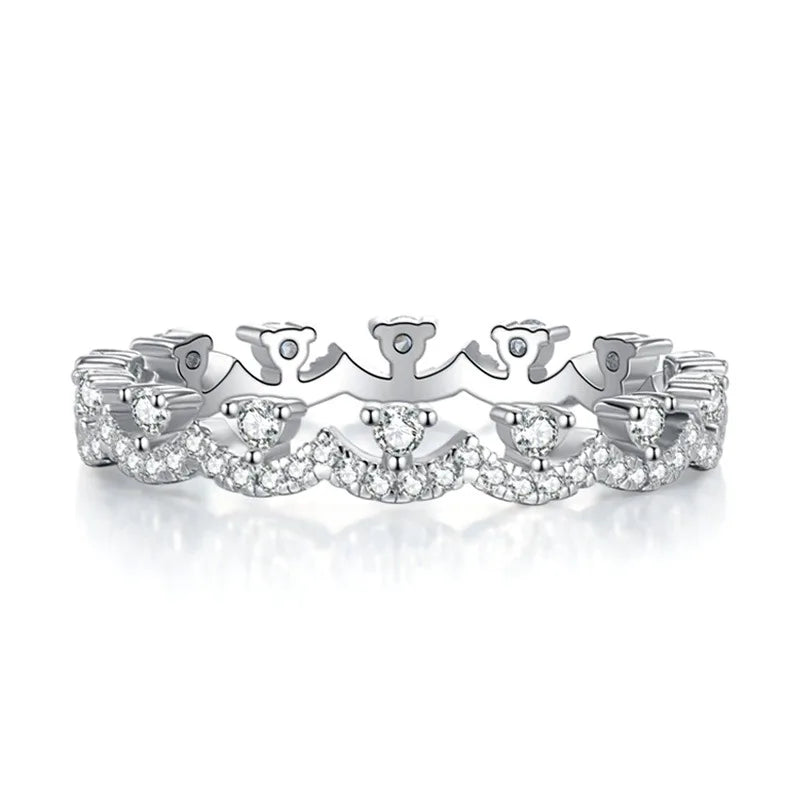 Anel Feminino em Prata 925 Banhado a Ouro Branco com Moissanite Eternity, Luxo Clássico para Casamentos e Aniversários