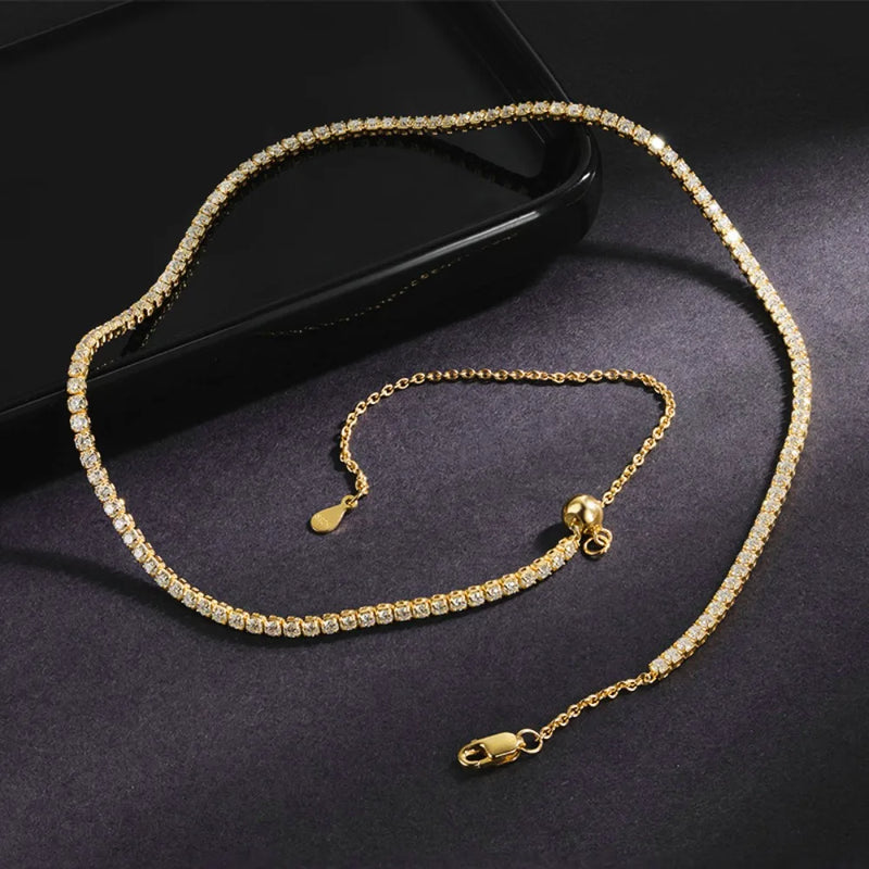Colar Gargantilha de Tênis Moissanite 2mm em Prata 925, Brilho Intenso e Luxo Atemporal